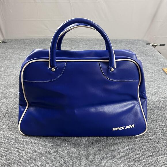 Vintage Pan Am Explorer Bag Blue Top Handle Travel Bag Limited Edition Leather - Picture 6 of 15